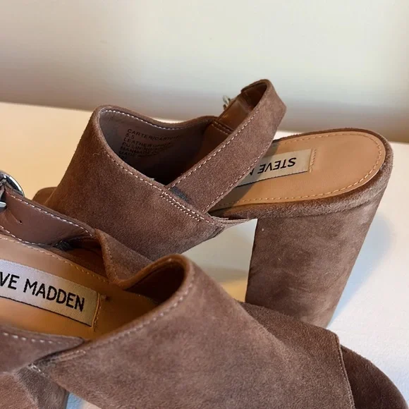 Steve Madden Carter Slingback Suede Camel Chunky Sandal Heel Size 5.5 - Picture 11 of 11